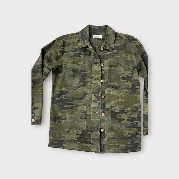 Love Fire Utility Jacket Green Camo Buttons Oversized Military - Picture 3 of 10